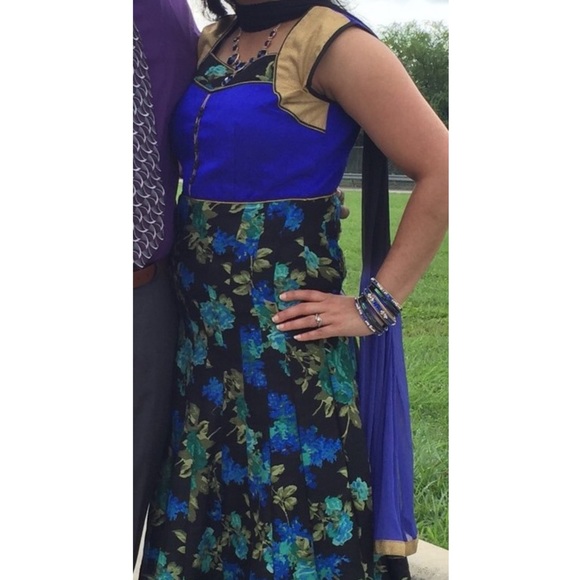 Blue and Black Printed Floral Anarkali - Picture 5 of 5